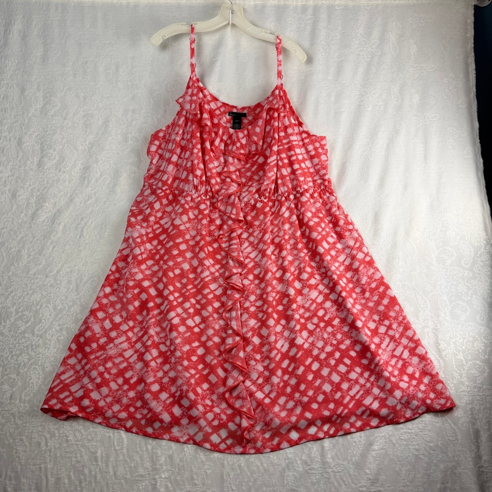 Lane Bryant Women 22/24 Pink Abstract Ruffle Chiffon Boho Summer Sun Dress